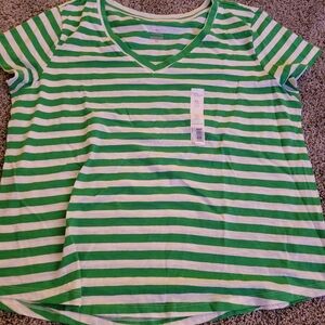 Sonoma Green and White Striped Short Sleeve Tee